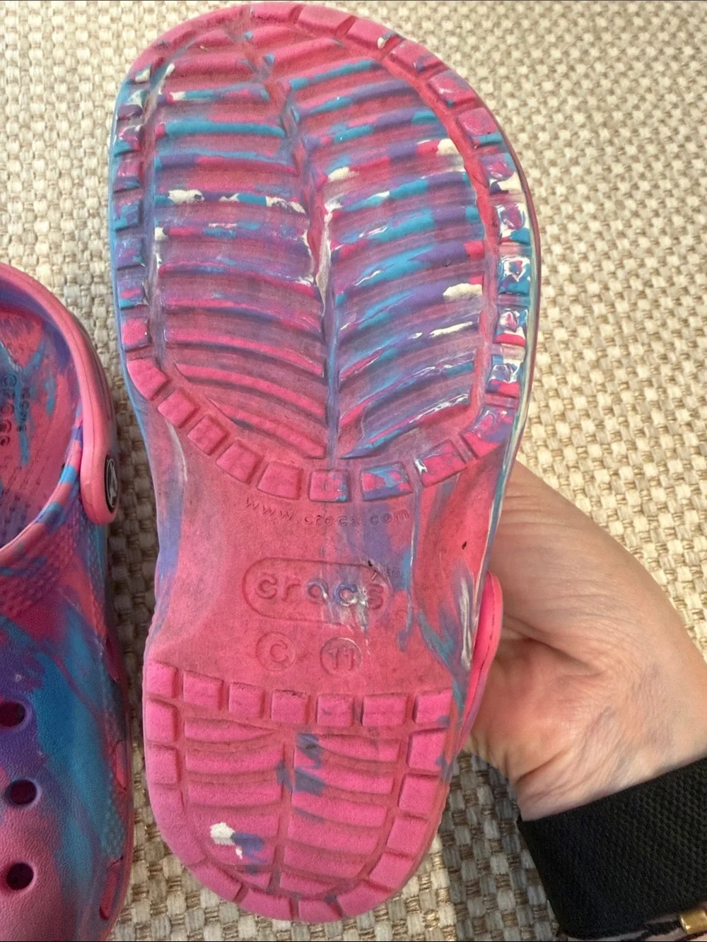 CROCS Kids Silver Glitter Clogs & Pink-Blue Tie-Dye - 2 Pair Set c11 and c12